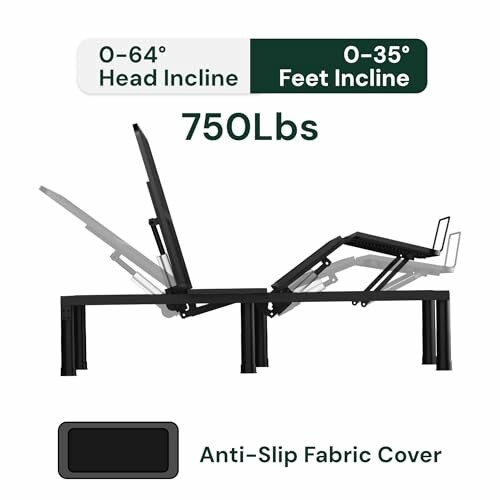 Adjustable bed frame with head and feet incline options.