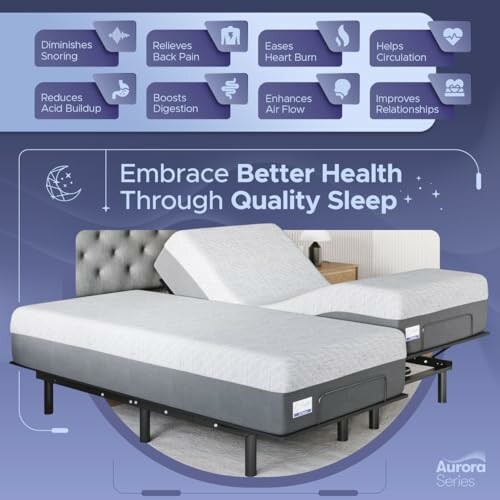 Adjustable bed promoting health benefits like better sleep and improved circulation.