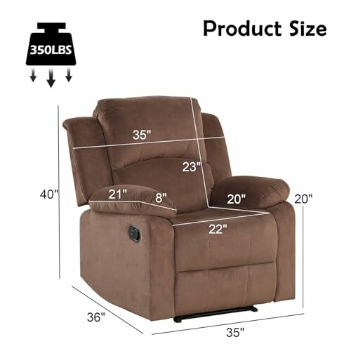 Brown recliner chair with dimensions and weight capacity