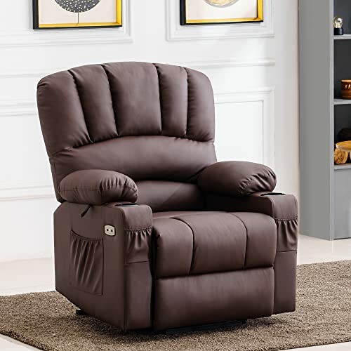 Comfortable brown recliner chair in a living room setting