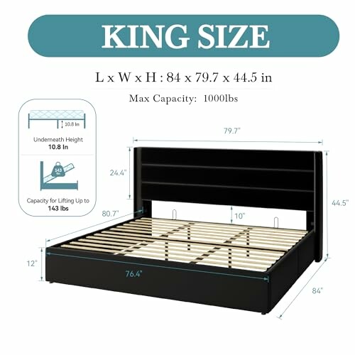 King size bed dimensions and capacity details.