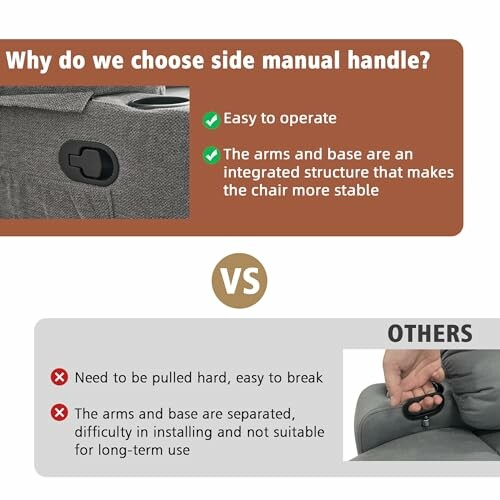 Comparison of side manual handle benefits versus others, highlighting ease of operation and stability.