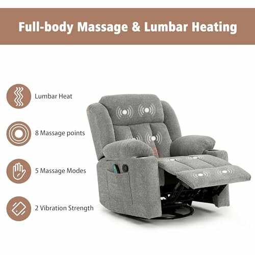 Recliner chair with full-body massage and lumbar heating features.