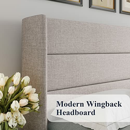 Modern wingback headboard with flowers.