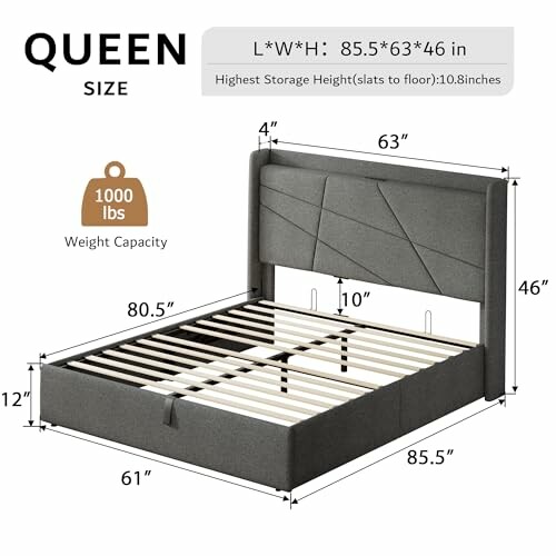 Queen size bed frame dimensions and weight capacity