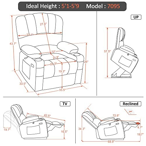 Diagram of recliner chair dimensions and positions