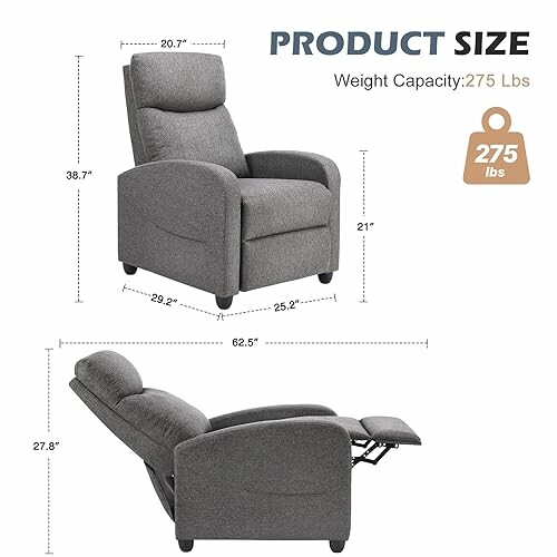 Recliner chair dimensions and weight capacity.