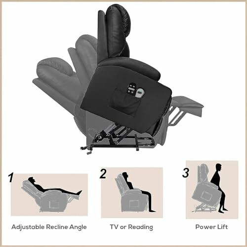 Power lift recliner chair with adjustable recline angles for TV or reading.