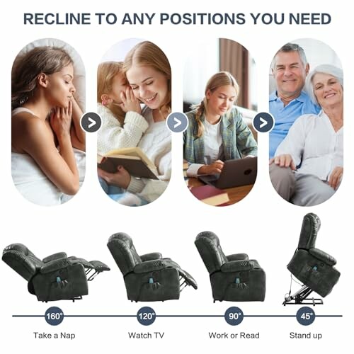 Recliner chair with four adjustable positions for different activities.