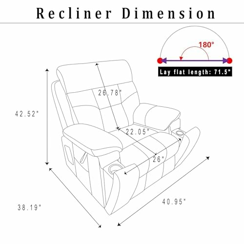 Diagram showing recliner dimensions with measurements.