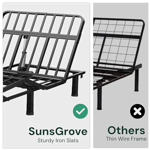 Comparison of SunsGrove sturdy iron slats bed frame and others with thin wire frame.