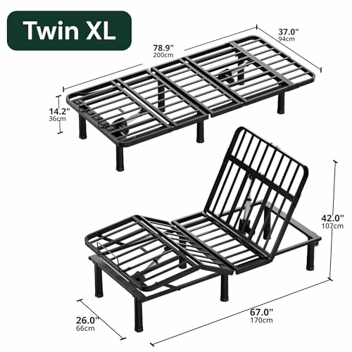 Twin XL adjustable bed frame with measurements